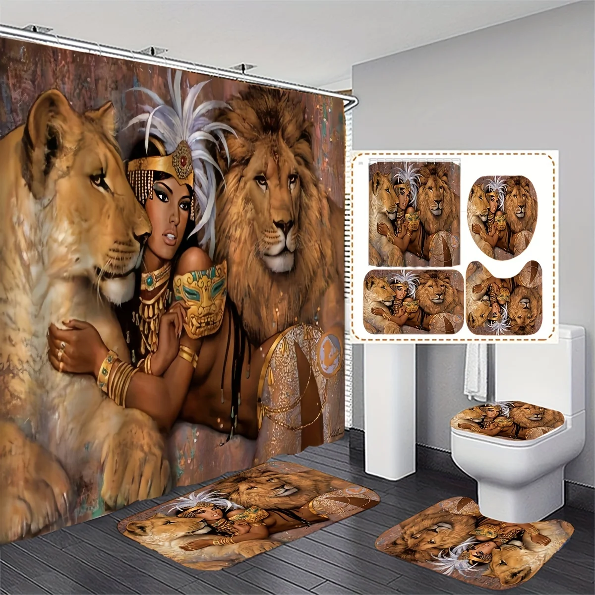 Bamboo Bath Mat - Regal Royal Lion and Queen Majesty